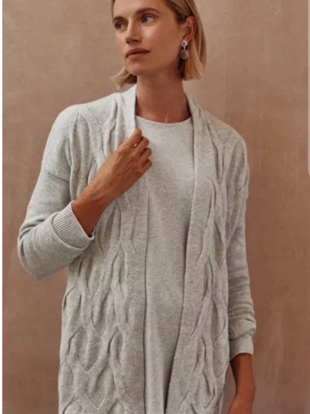 J. Jill Light Gray Cable-Front Open Cardigan